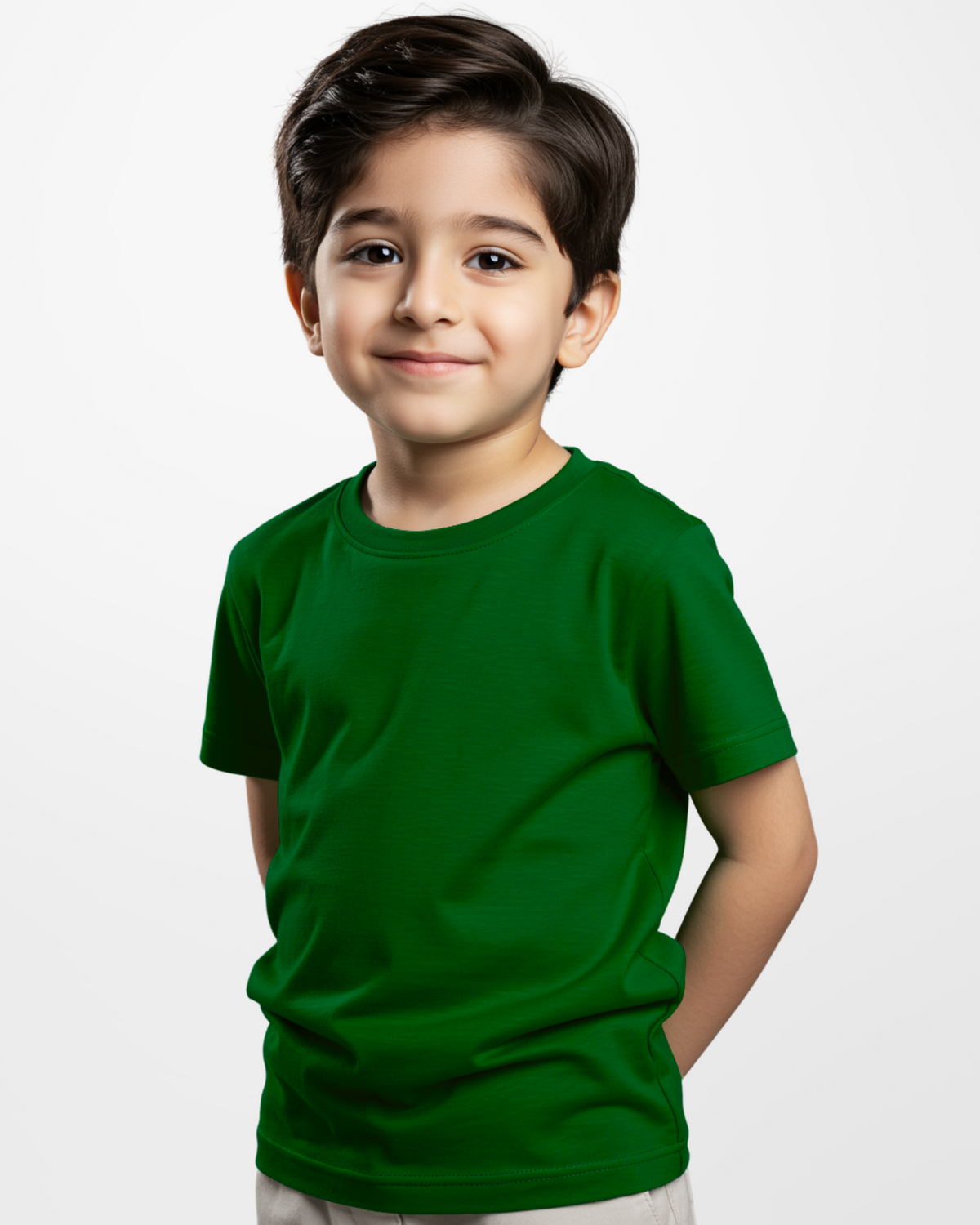 Boys' Bottle Green Knitted Jersey Crew Neck T-Shirt (Code 3245)