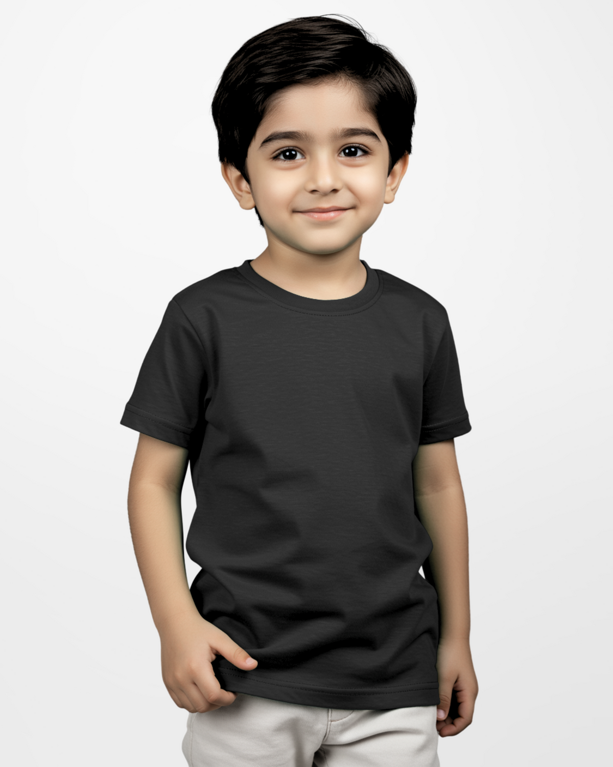 Boys' Black Knitted Jersey Crew Neck T-Shirt (Code 3248)