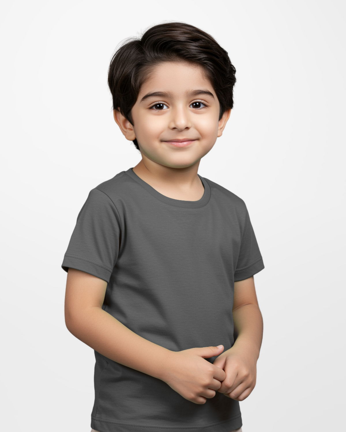 Boys' Dark Grey Knitted Jersey Crew Neck T-Shirt (Code 3249)