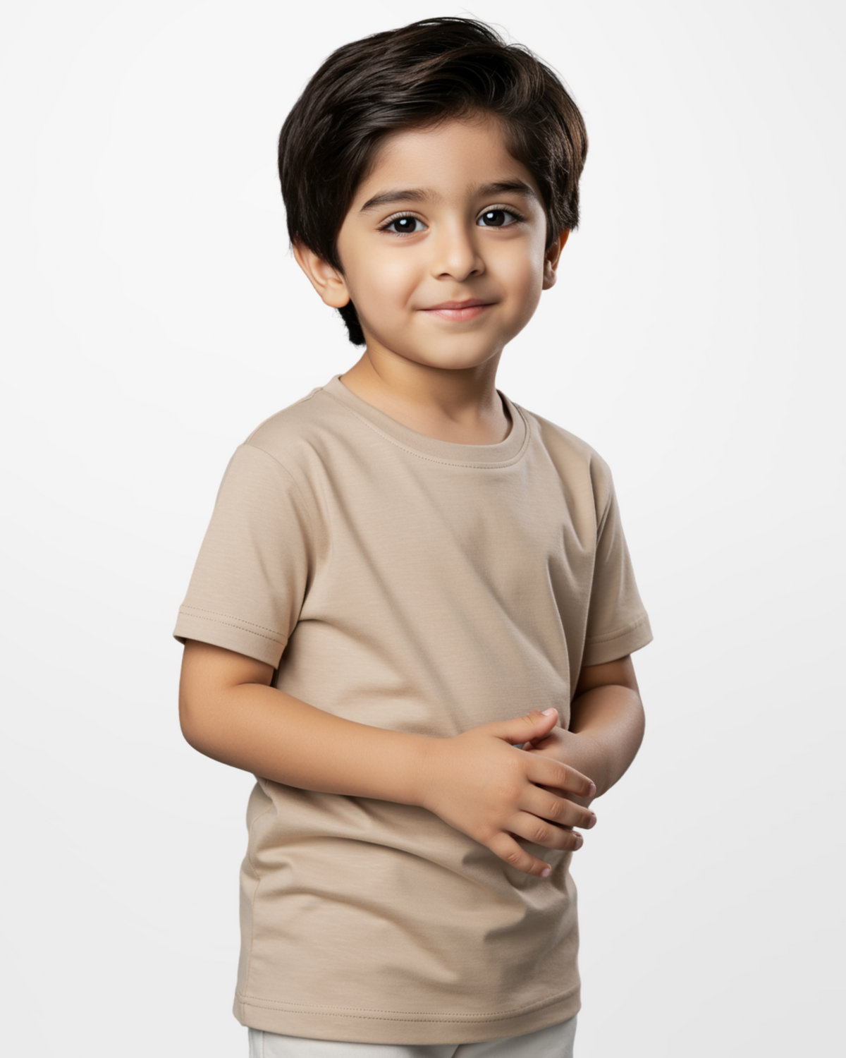 Boys' Beige Knitted Jersey Crew Neck T-Shirt (Code 3256)