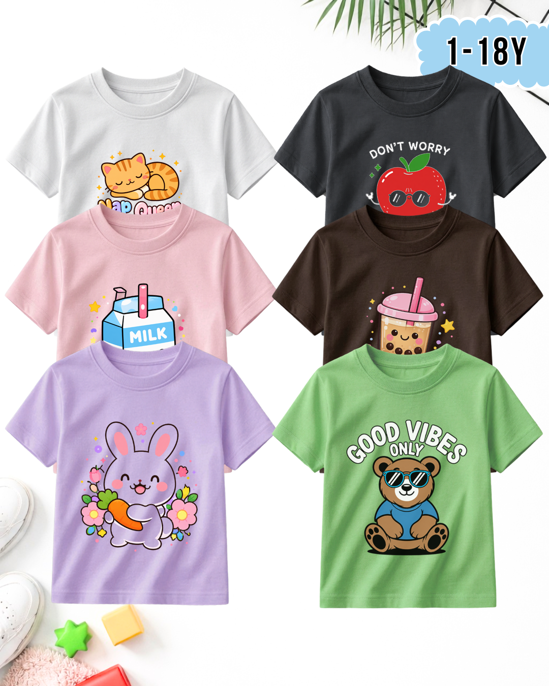 Pack of 6 Good Vibes | Printed T-Shirts (Code 5316)