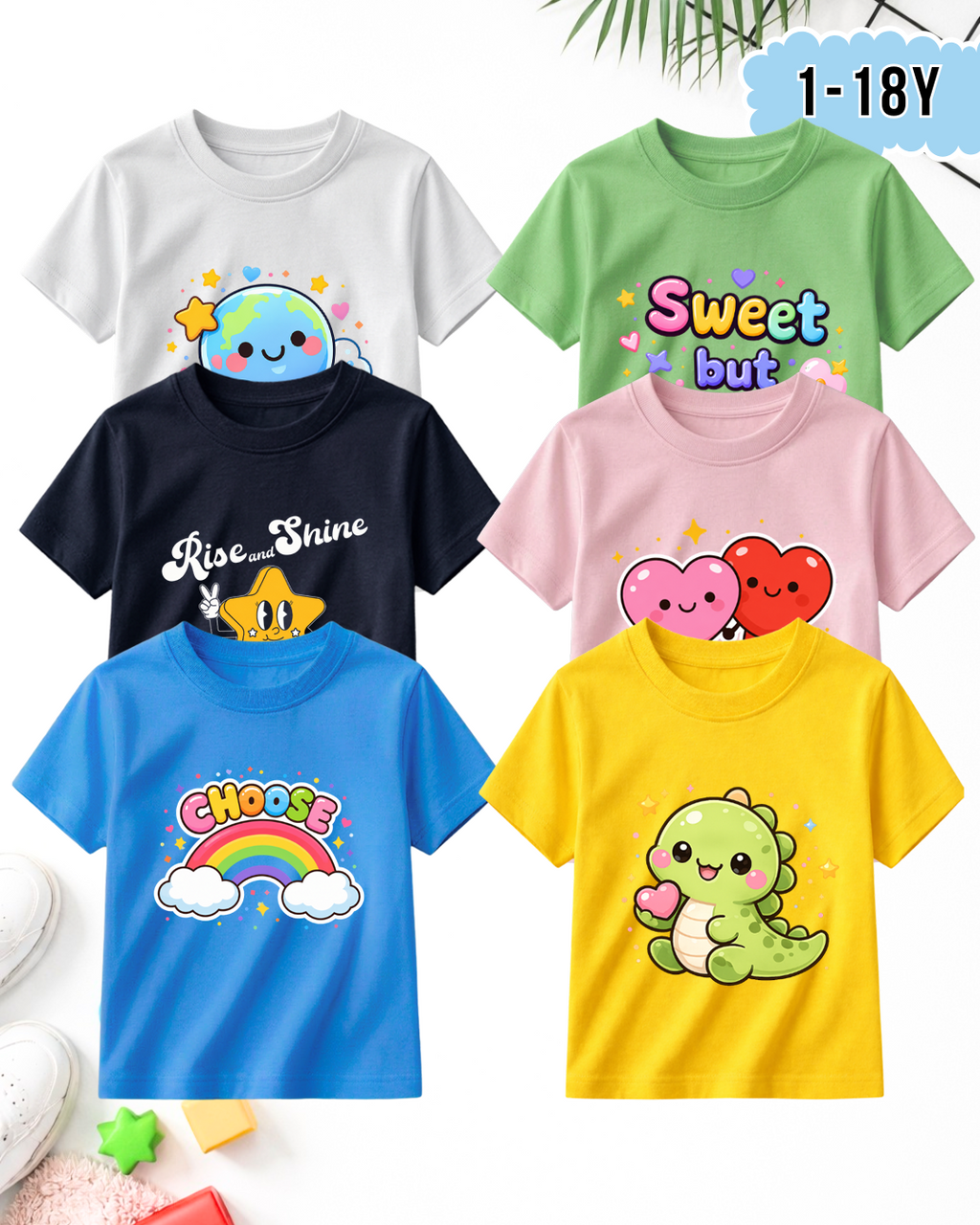 Pack of 6 Rise and Shine | Printed T-Shirts (Code 5318)