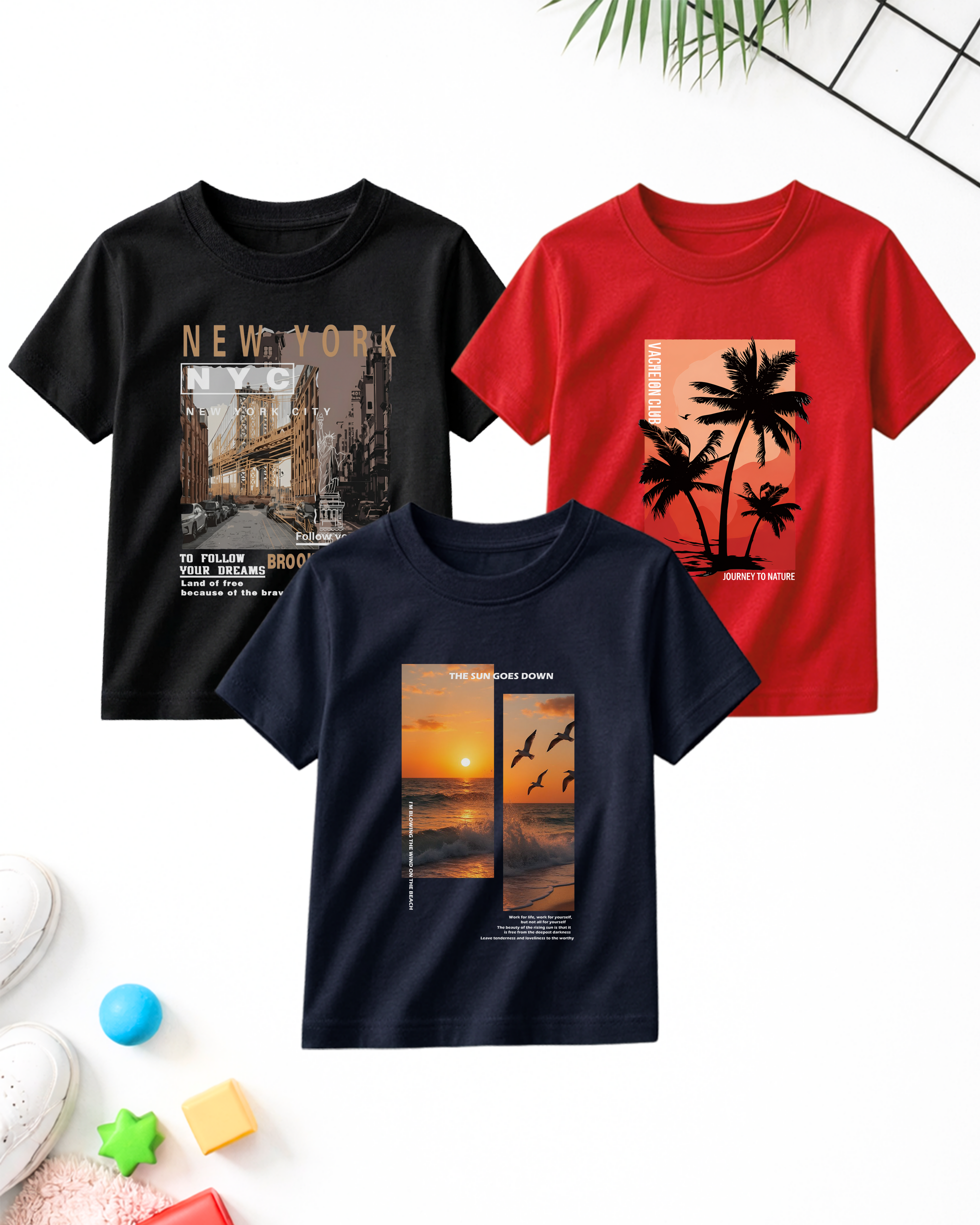 Pack of 3 Kids Printed T-Shirts – Prints for Boys  (Code 5235)