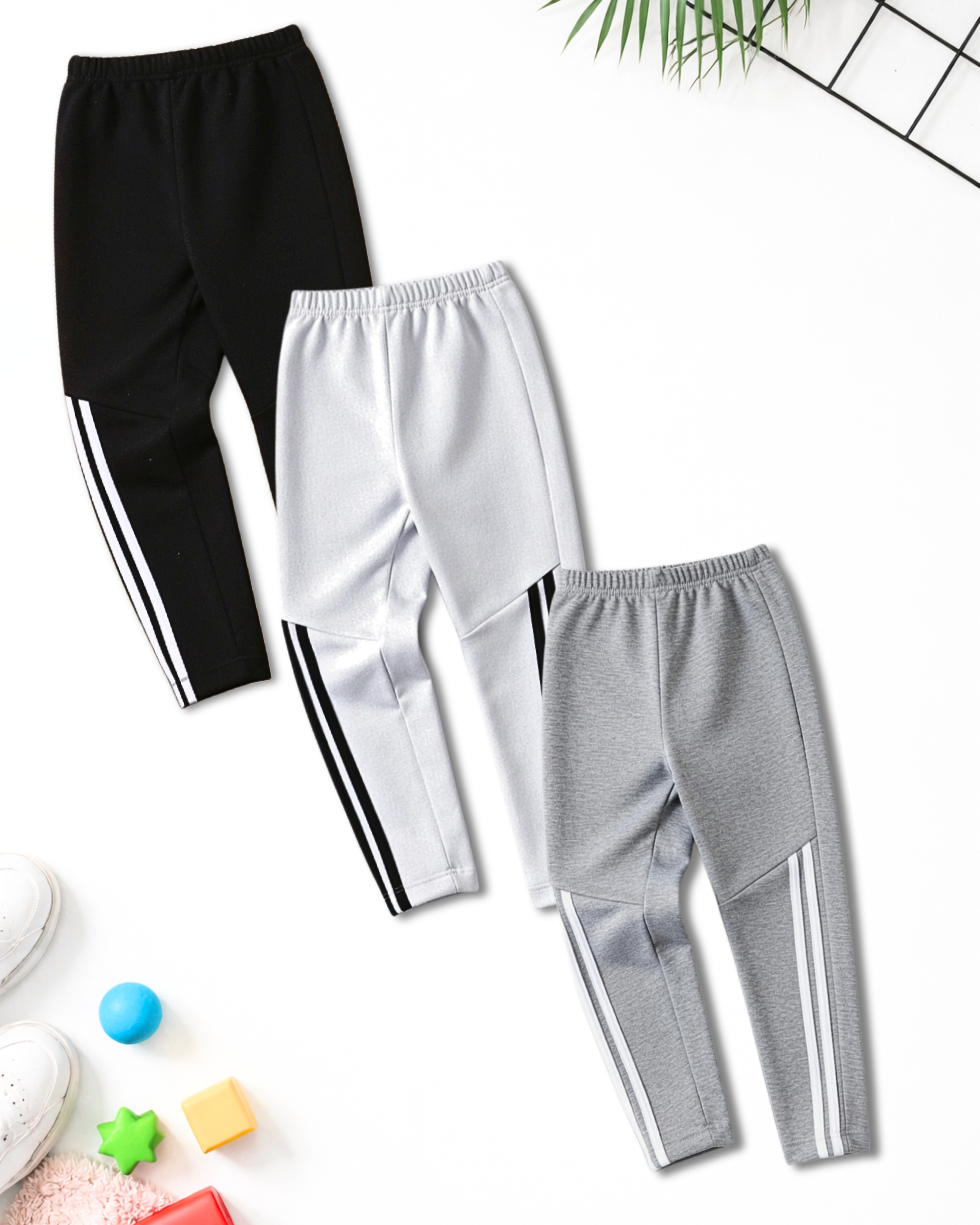 Boys Pack of 3 Striped Trousers Soft Cotton Terry Fabric(Code 4971)