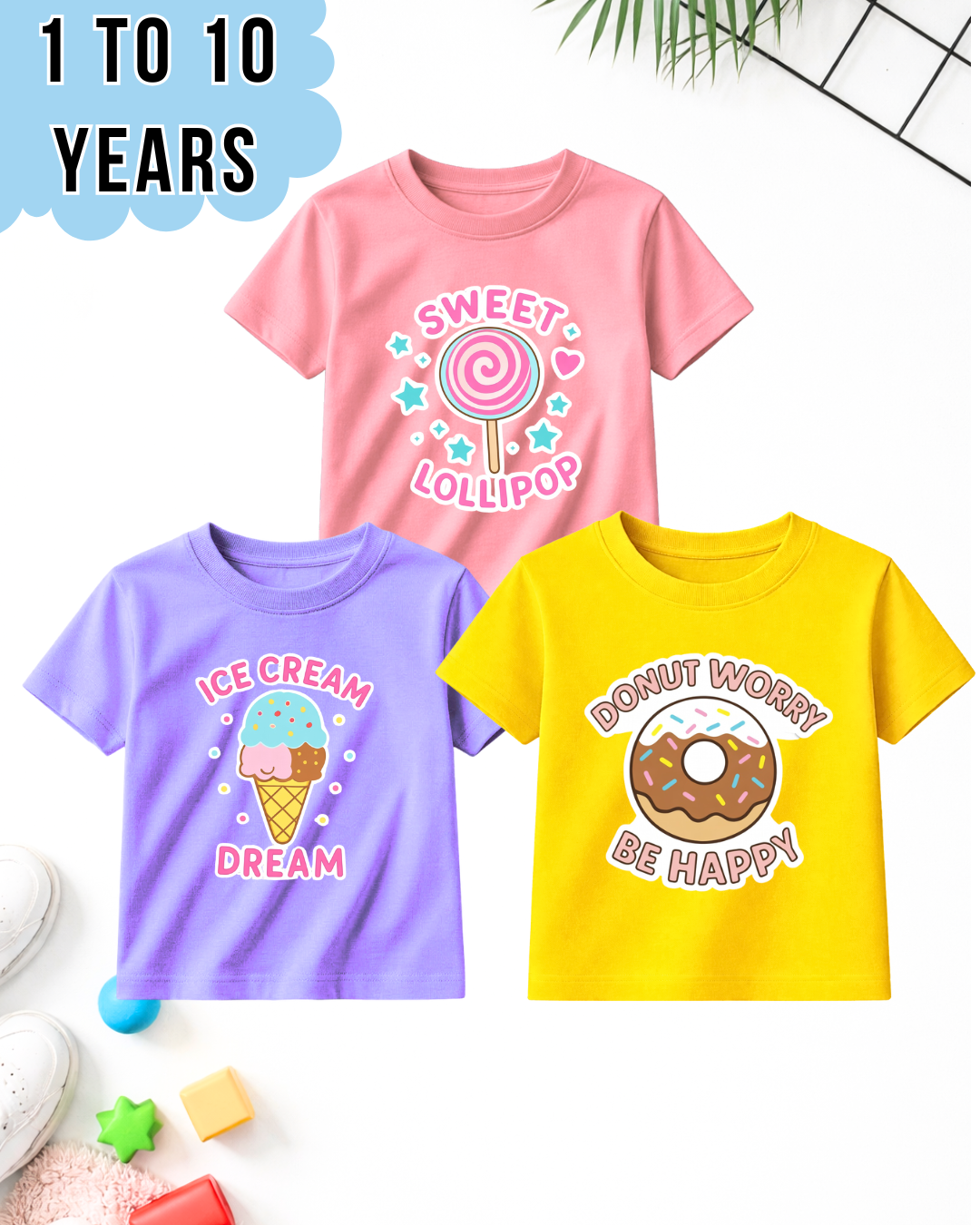 Pack of 3 Kids Printed T-Shirts – Fun Prints for Girls (Code 5004)