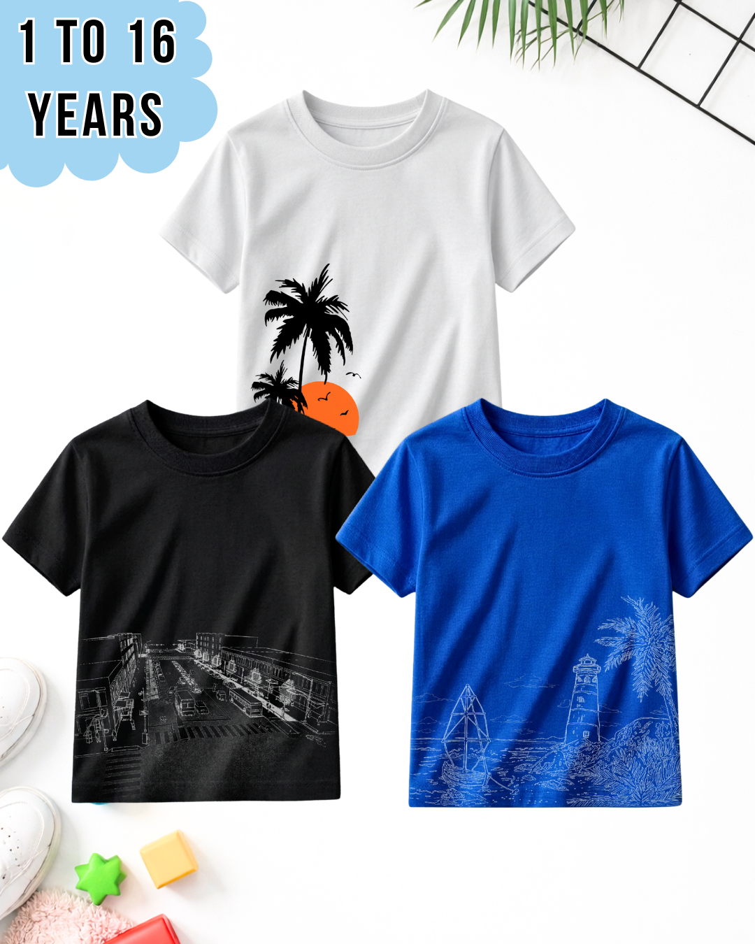 Pack of 3 Kids Printed T-Shirts – Fun Prints for Boys  (Code 5036)