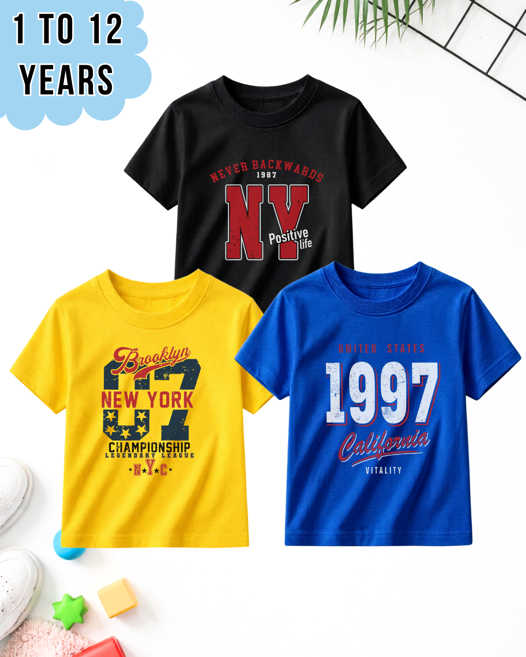 Pack of 3 Kids Printed T-Shirts – Fun Prints for Boys  (Code 5038)