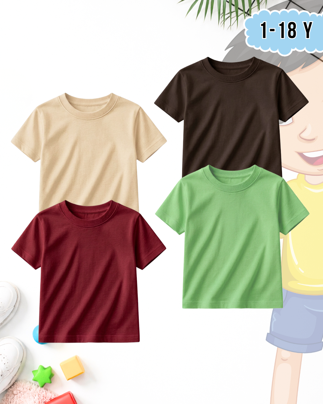 Pack of 4 Kids Basic Shirts – for Boys  (Code 5186)
