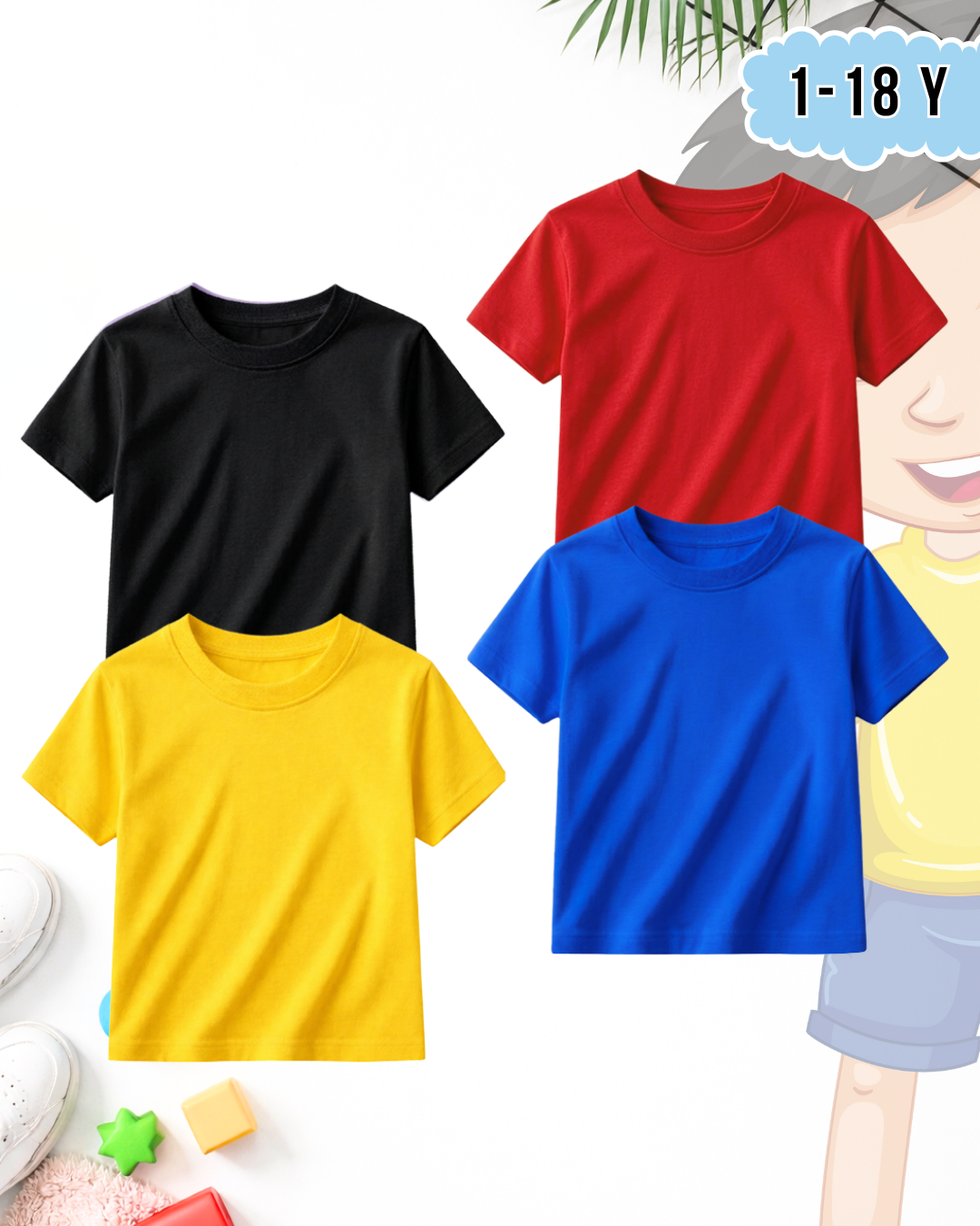 Pack of 4 Kids Basic Shirts – for Boys  (Code 5187)