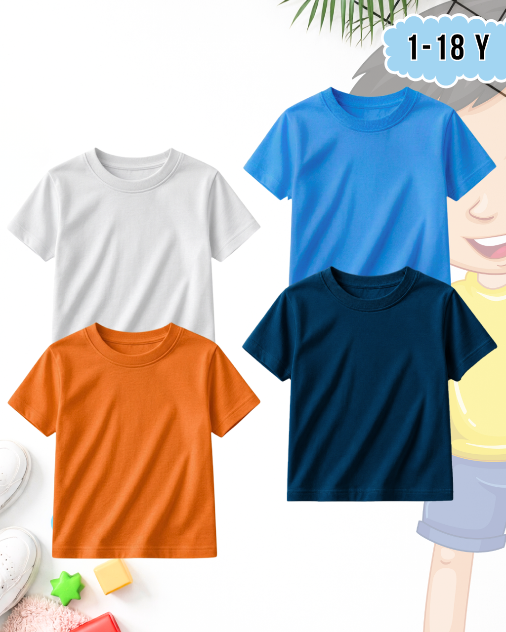 Pack of 4 Kids Basic Shirts – for Boys  (Code 5188)
