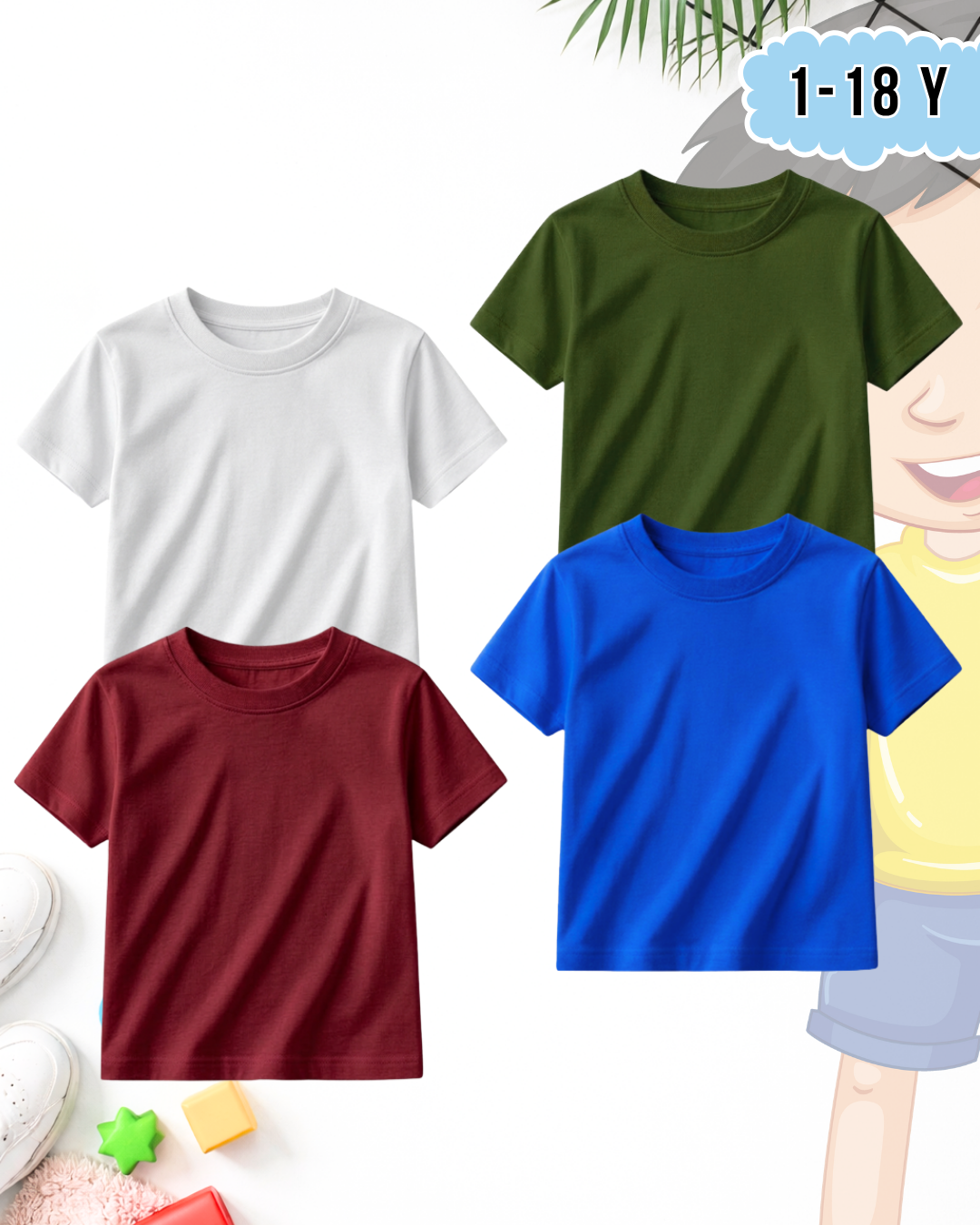 Pack of 4 Kids Basic Shirts – for Boys  (Code 5189)