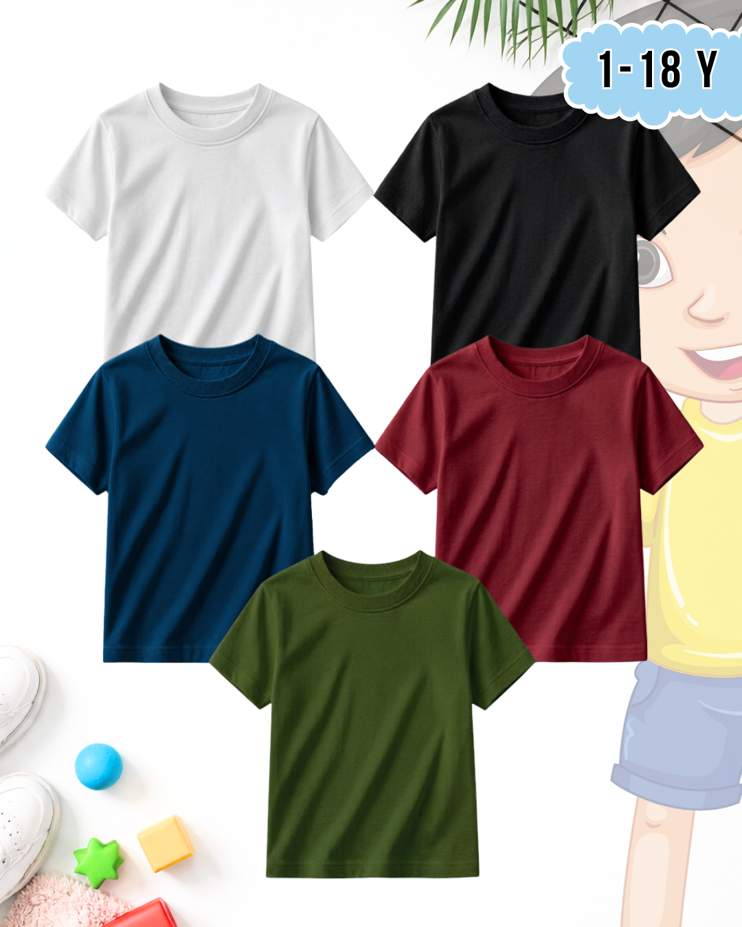 Pack of 5 Kids Basic Shirts – for Boys  (Code 5193)