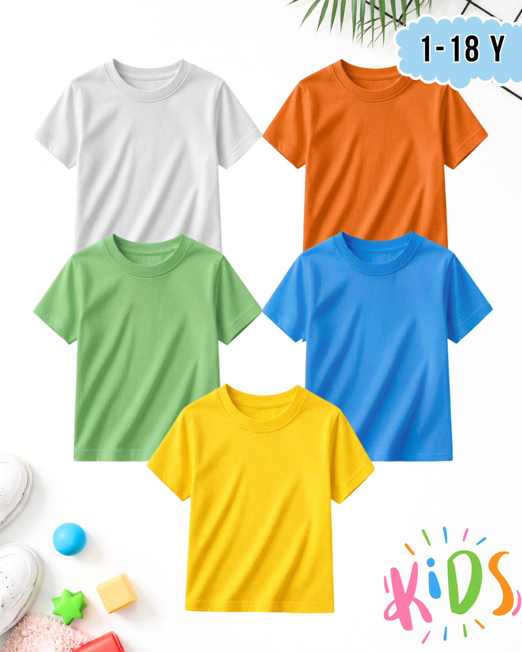 Pack of 5 Kids Basic Shirts – for Boys  (Code 5194)