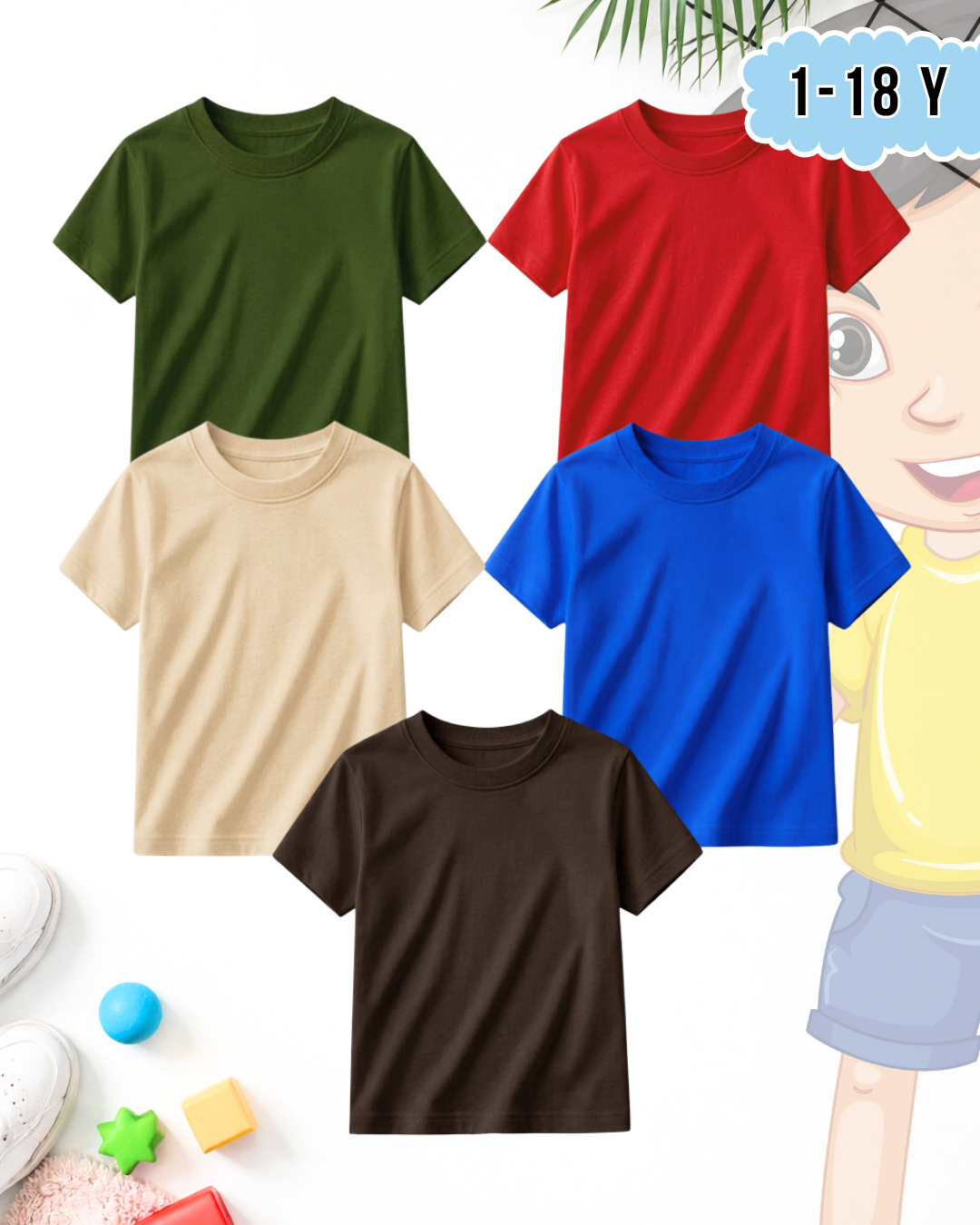 Pack of 5 Kids Basic Shirts – for Boys  (Code 5195)