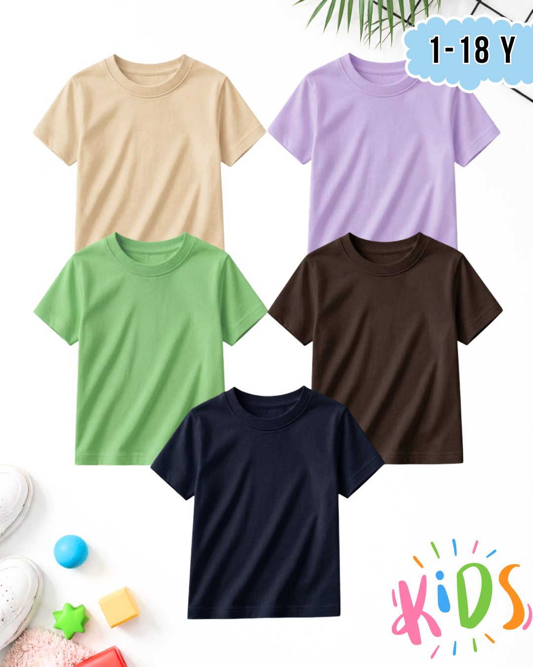 Pack of 5 Kids Basic Shirts – for Boys  (Code 5196)