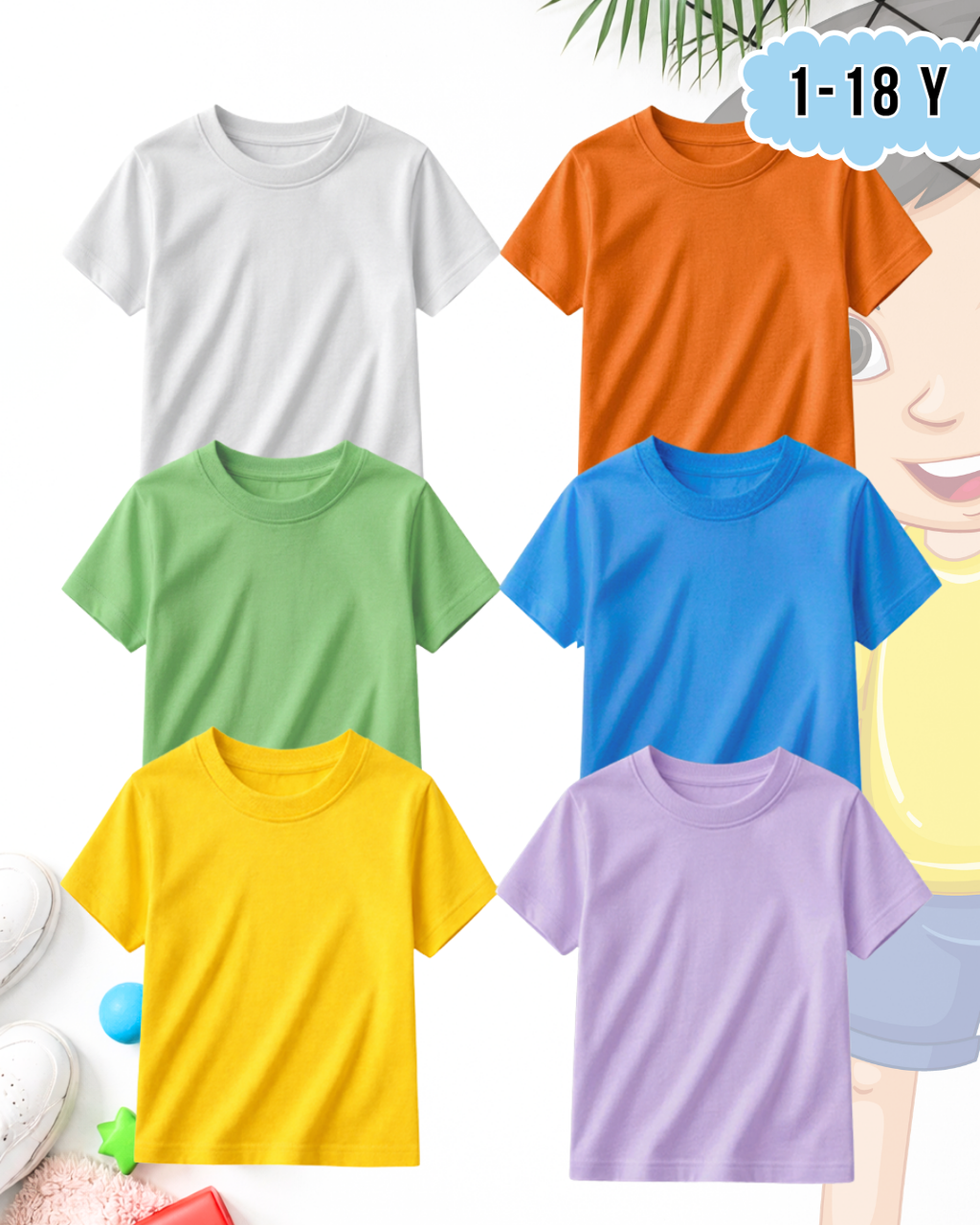 Pack of 6 Kids Basic Shirts – for Boys / Girls  (Code 5198)