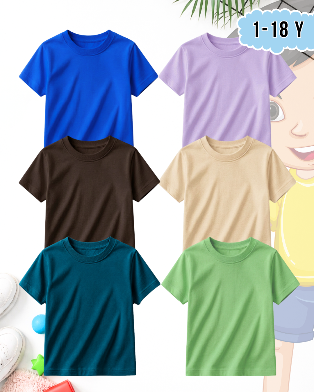 Pack of 6 Kids Basic Shirts – for Boys / Girls  (Code 5199)