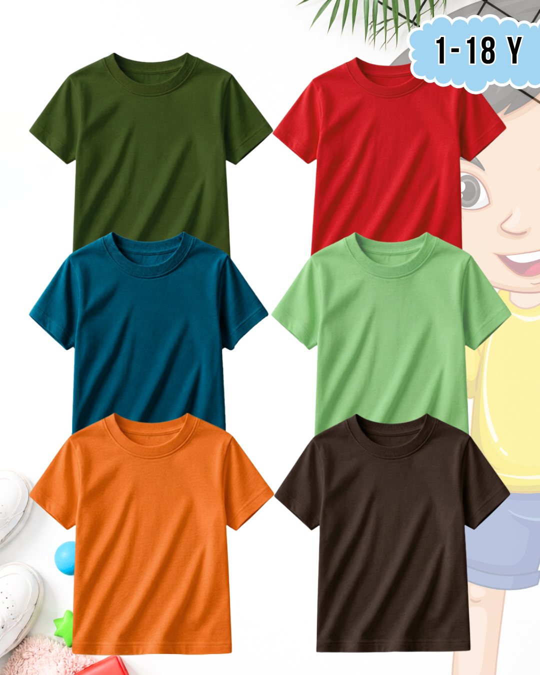 Pack of 6 Kids Basic Shirts – for Boys / Girls  (Code 5200)