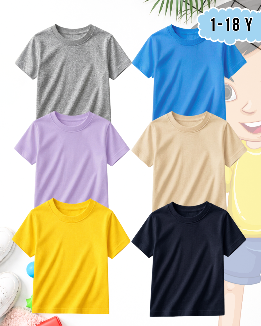 Pack of 6 Kids Basic Shirts – for Boys  (Code 5201)