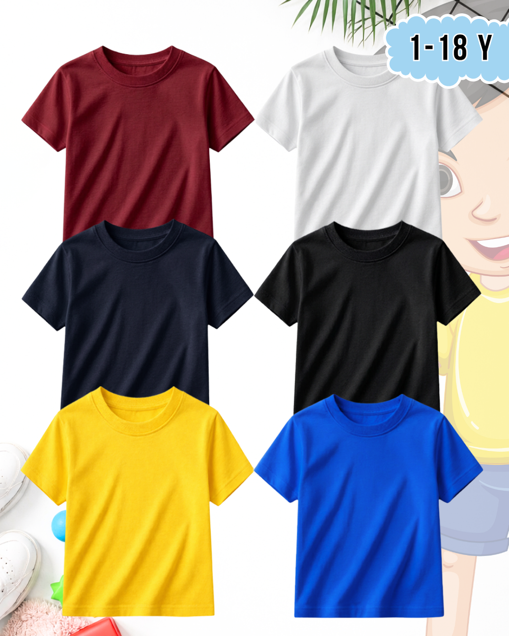 Pack of 6 Kids Basic Shirts – for Boys  (Code 5202)