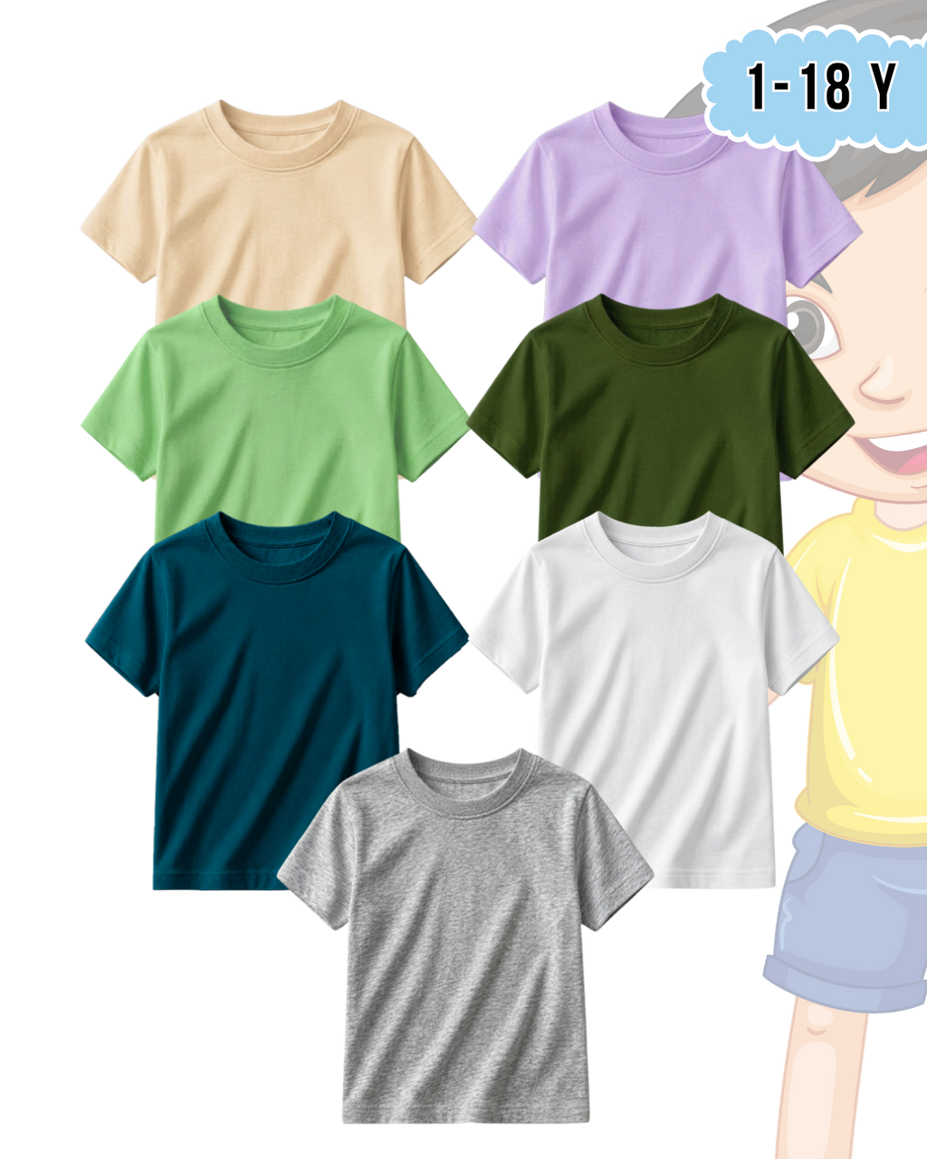 Pack of 7 Kids Basic Shirts – for Boys  (Code 5221)