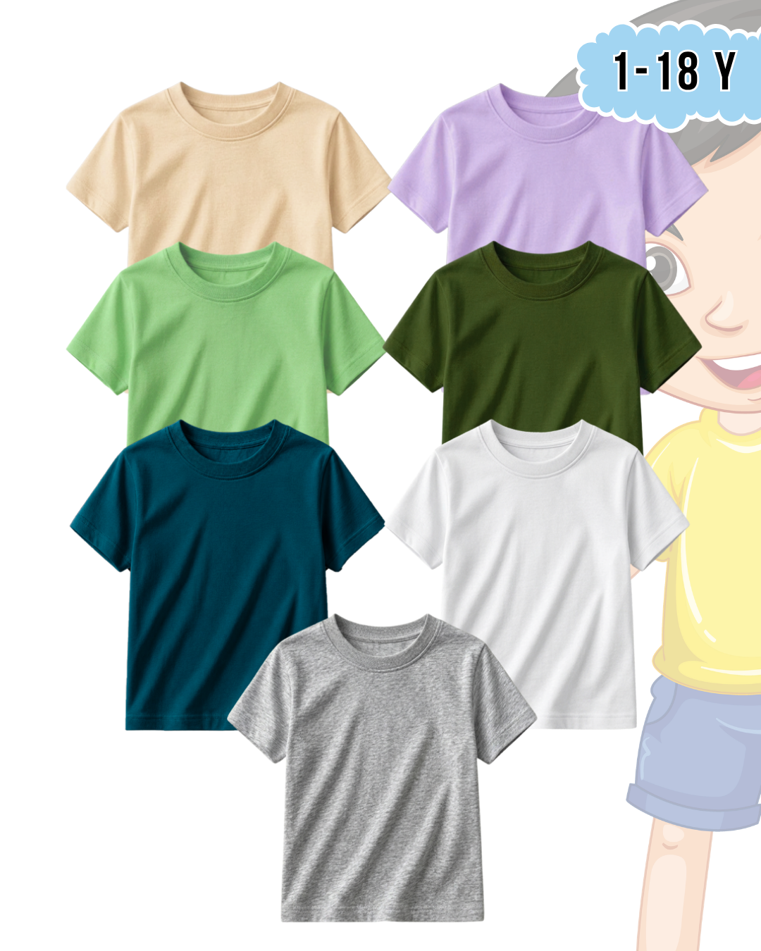 Pack of 7 Kids Basic Shirts – for Boys  (Code 5221)