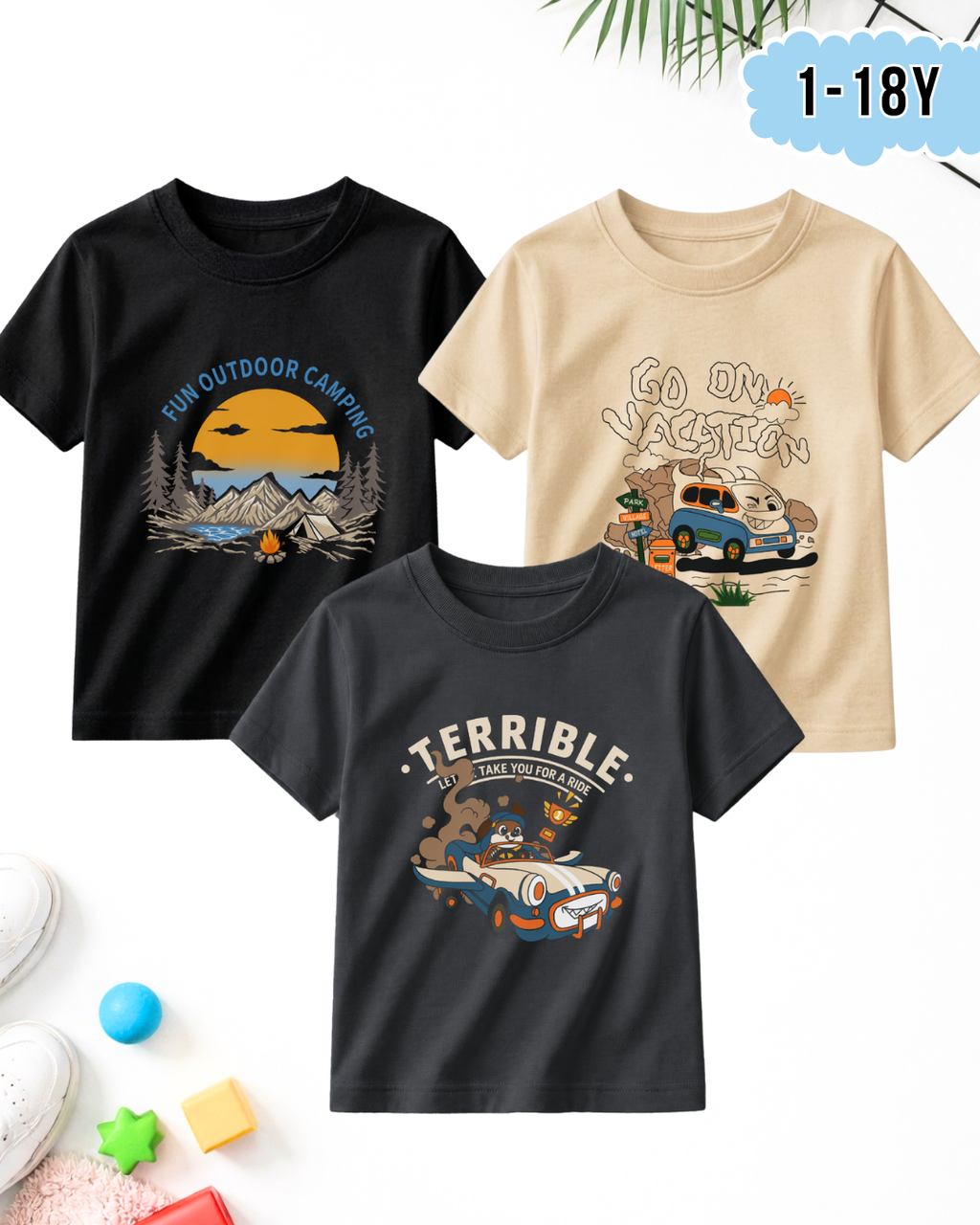 Pack of 3 Kids Printed T-Shirts – Prints for Boys  (Code 5285)