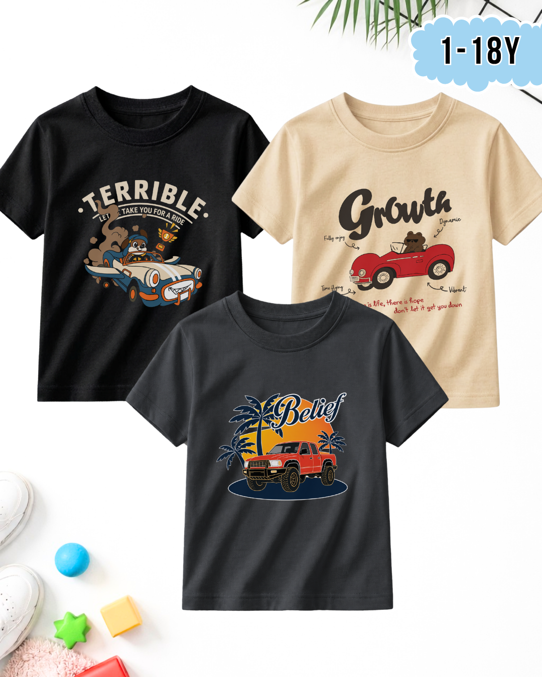 Pack of 3 Kids Printed T-Shirts – Prints for Boys  (Code 5286)