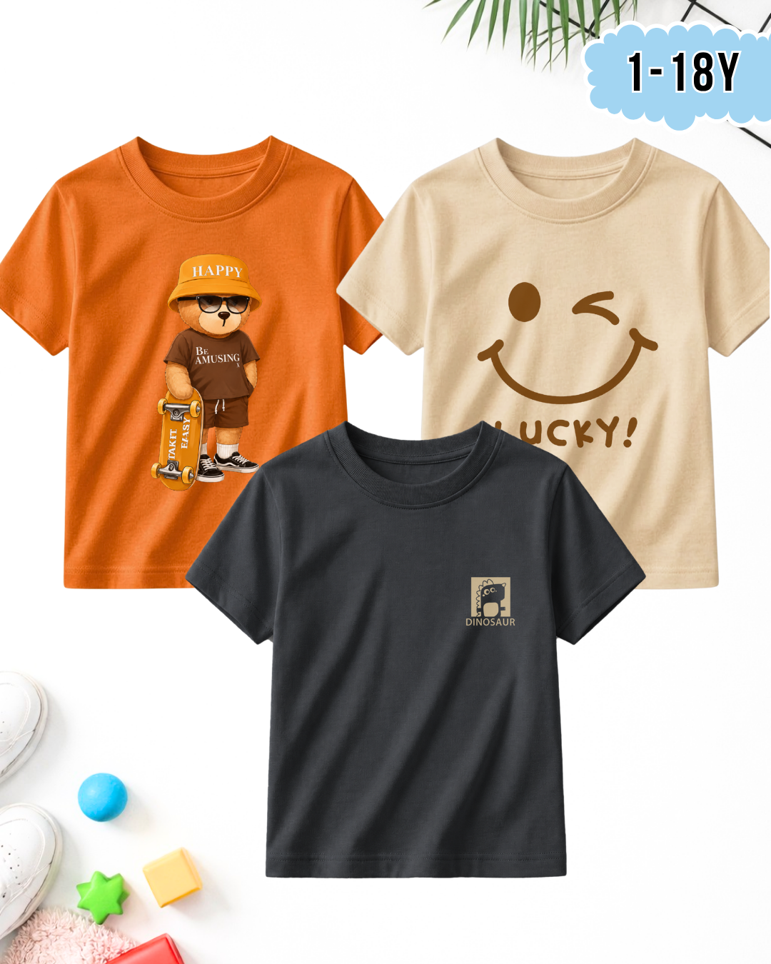 Pack of 3 Kids Printed T-Shirts – Prints for Boys  (Code 5287)