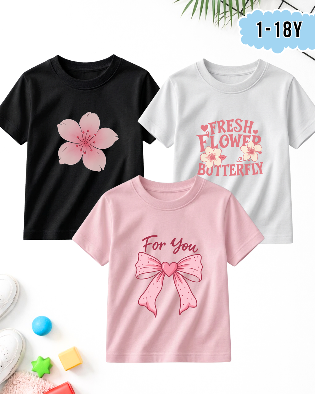 Pack of 3 Kids Printed T-Shirts – Prints for Girls  (Code 5288)