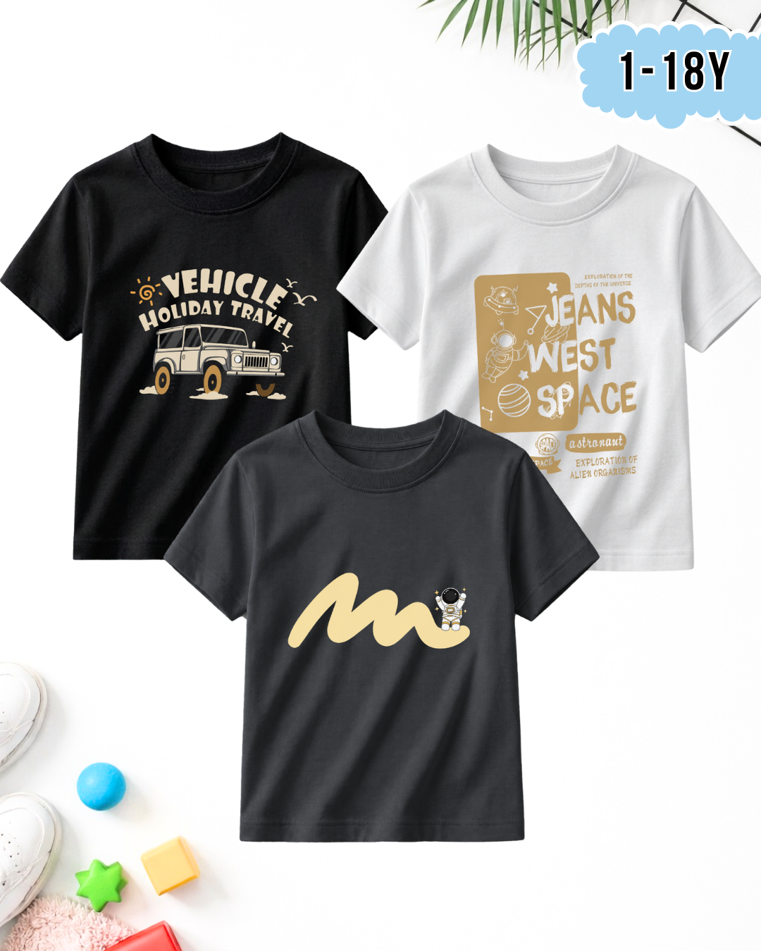Pack of 3 Kids Printed T-Shirts – Prints for Boys  (Code 5290)