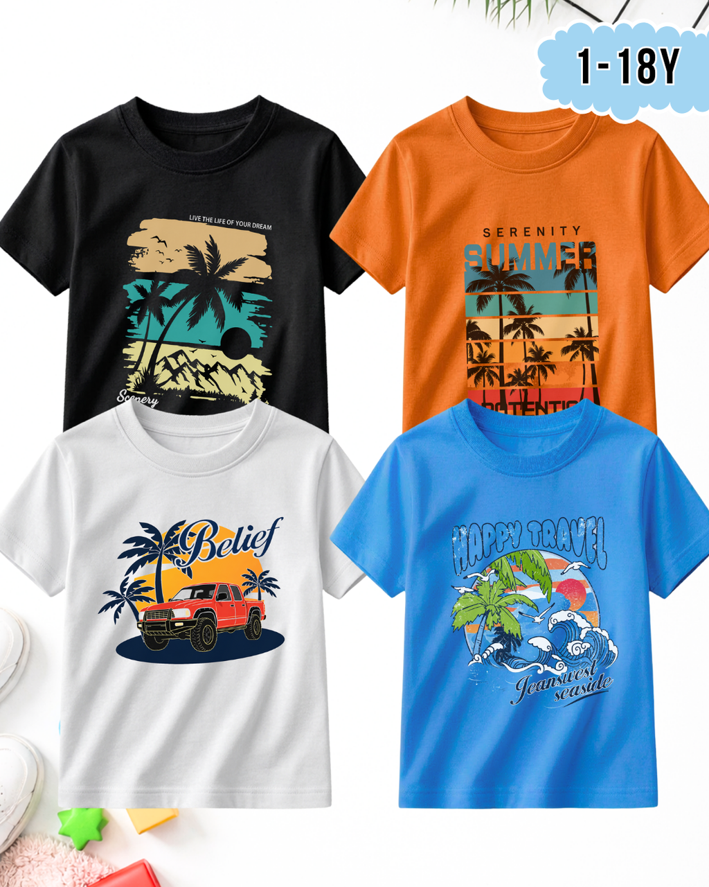 Pack of 4 Kids Printed T-Shirts – Prints for Boys  (Code 5295)