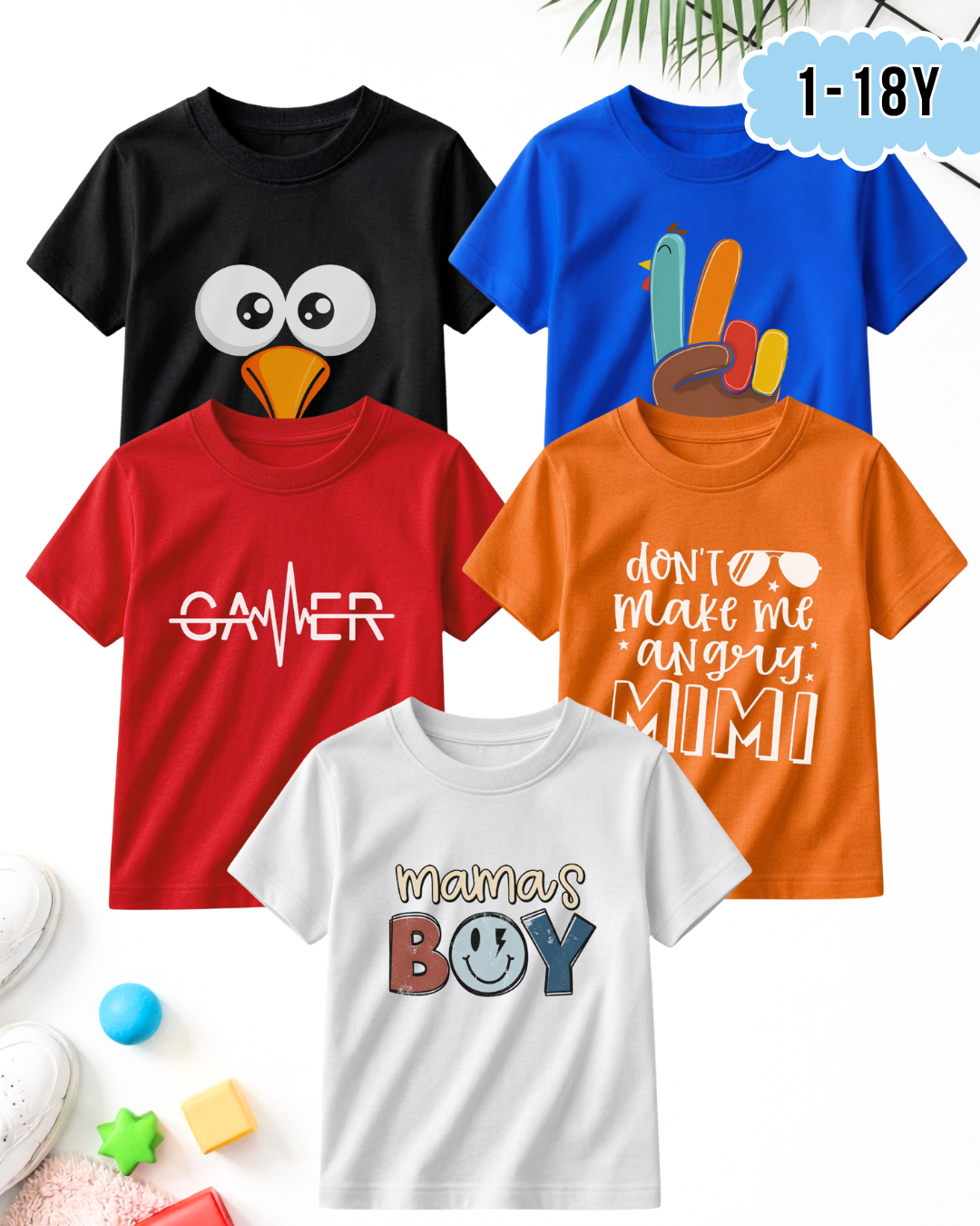 Pack of 5 Kids Printed T-Shirts – Prints for Boys  (Code 5296)