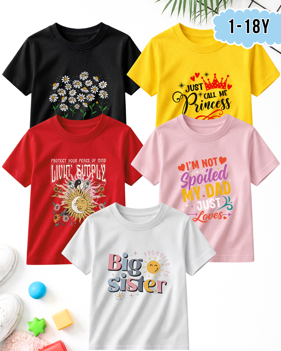 Pack of 5 Kids Printed T-Shirts – Prints for Girls  (Code 5297)