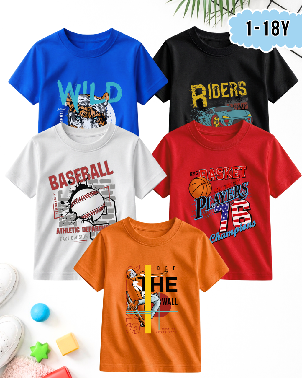 Pack of 5 Kids Printed T-Shirts – Prints for Boys  (Code 5298)