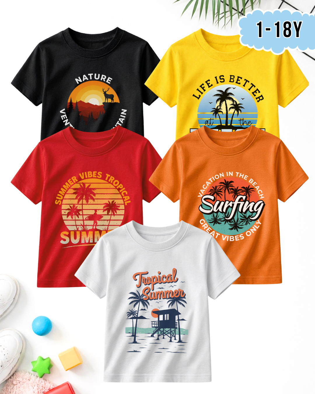 Pack of 5 Kids Printed T-Shirts – Prints for Boys  (Code 5299)