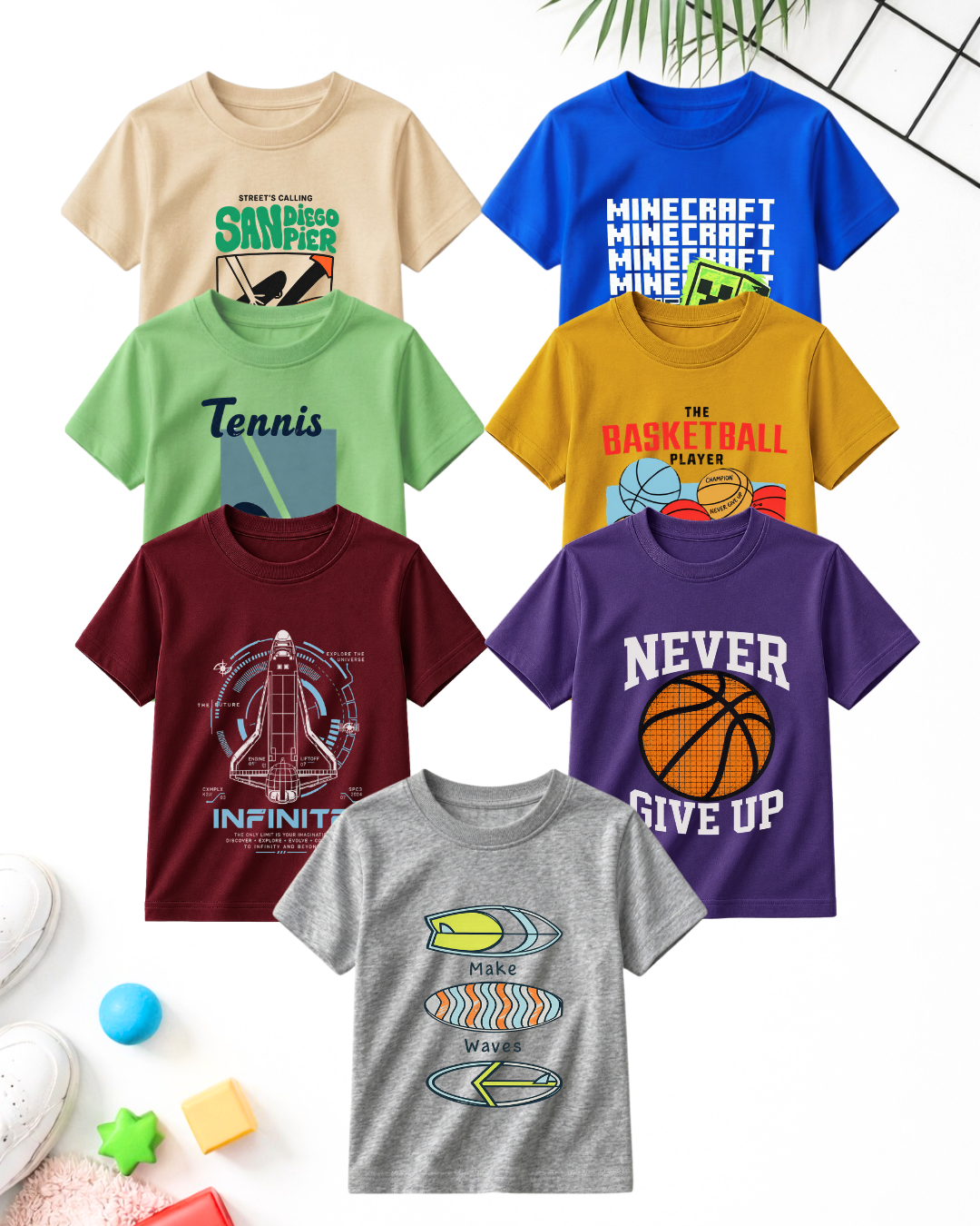 Pack of 7 Tennis | Printed T-Shirts (Code 5332)