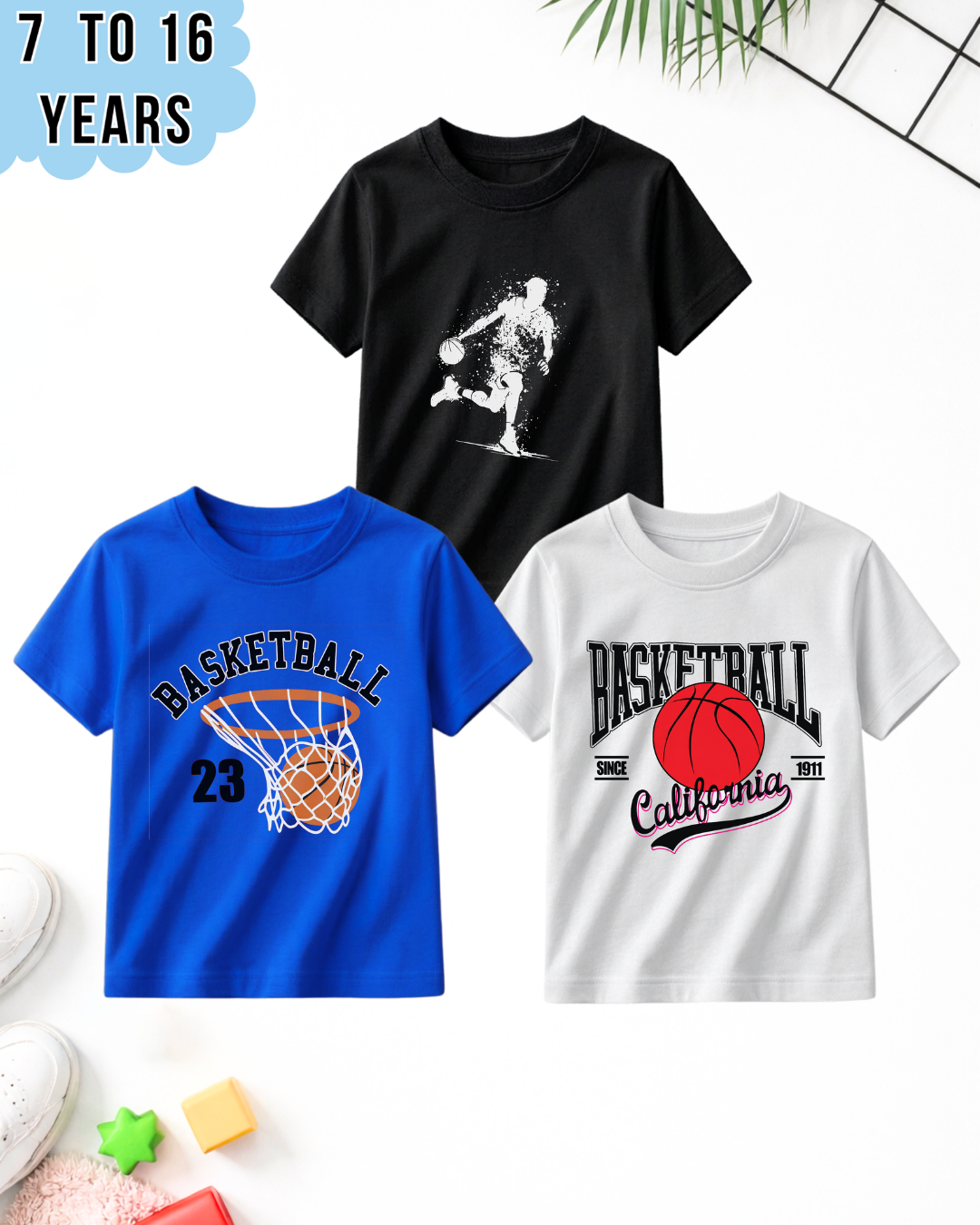 Pack of 3 Basket Ball | Printed T-Shirt (Code 4987)