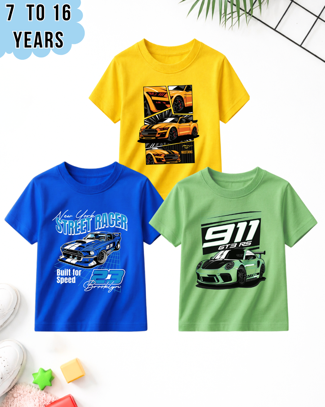Pack of 3 Street Racer  | Printed T-Shirt (Code 4989)