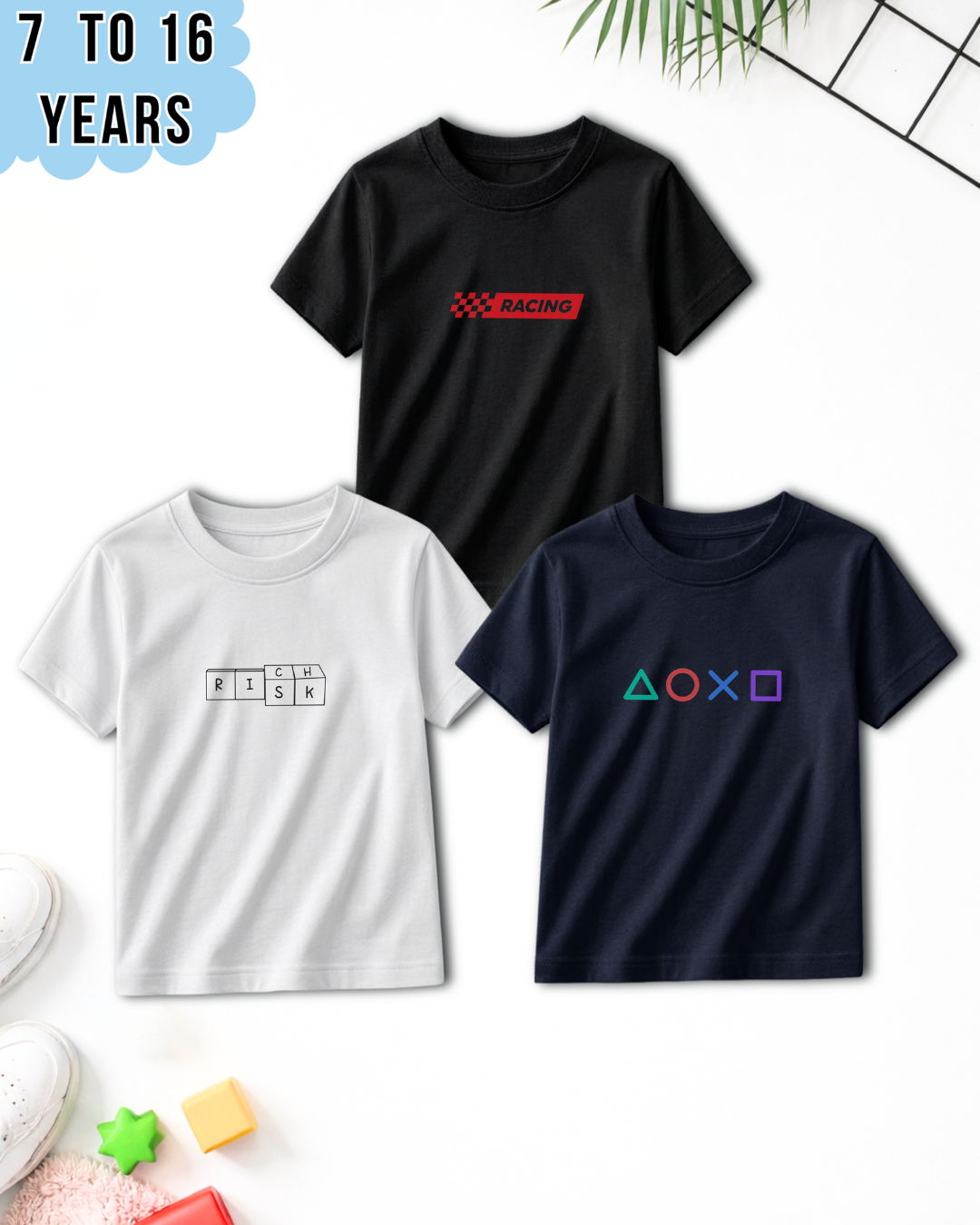 Pack of 3 Kids Printed T-Shirts – Fun Prints for Boys  (Code 4990)