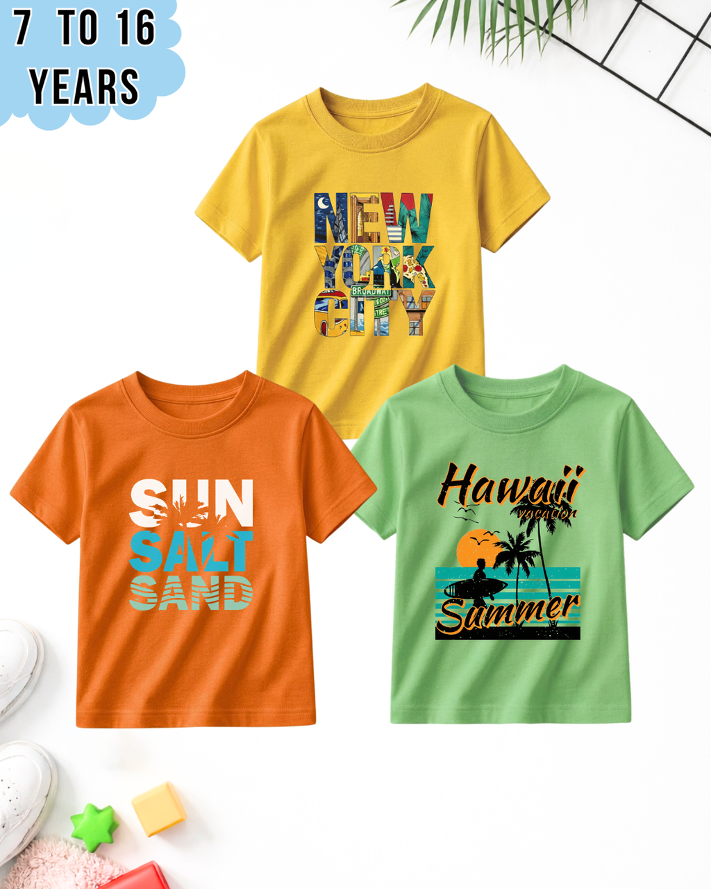 Pack of 3 Kids Printed T-Shirts – Fun Prints for Boys  (Code 4996)