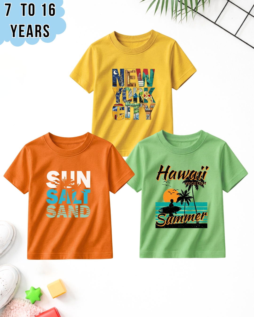 Pack of 3 Kids Printed T-Shirts – Fun Prints for Boys  (Code 4996)