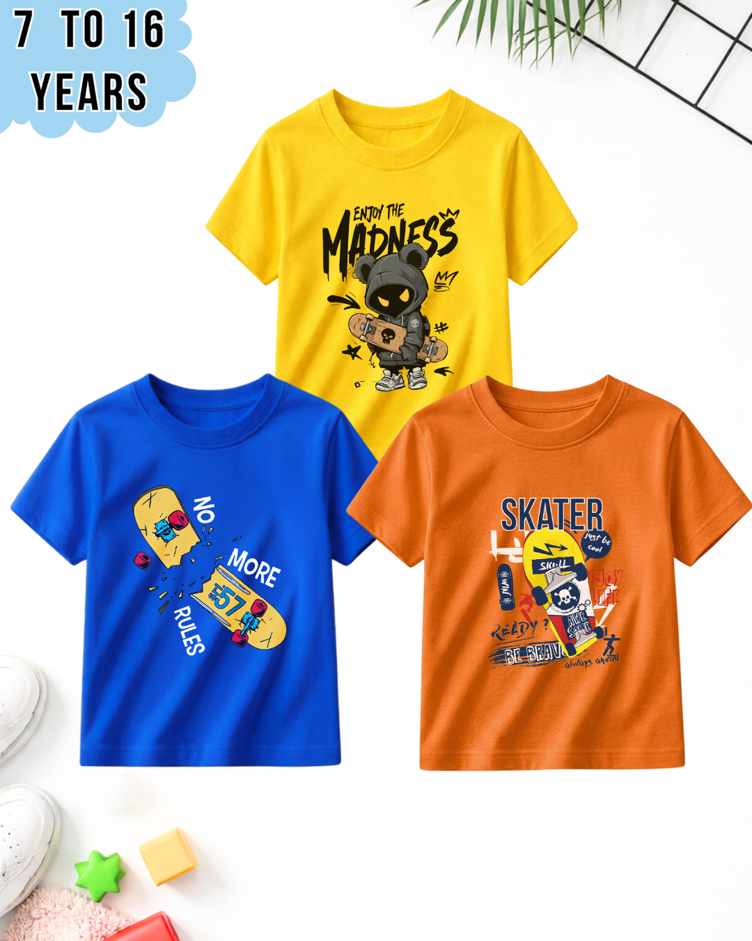 Pack of 3 Kids Printed T-Shirts – Fun Prints for Boys  (Code 5000)