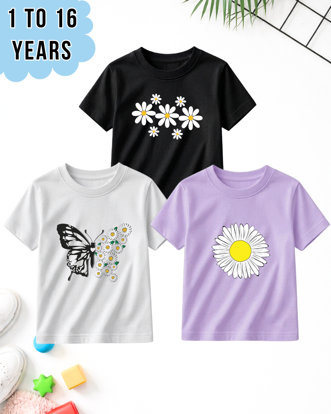 Pack of 3 Kids Printed T-Shirts – Fun Prints For Girls (Code 5041)
