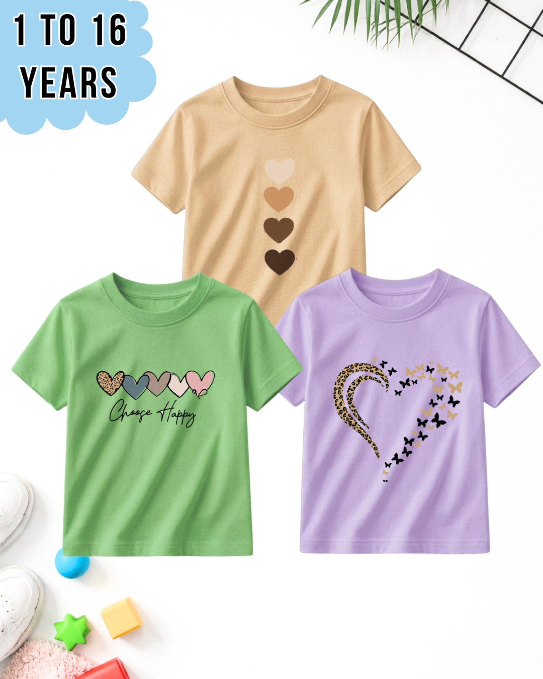 Pack of 3 Kids Printed T-Shirts – Fun Prints For Girls (Code 5042)