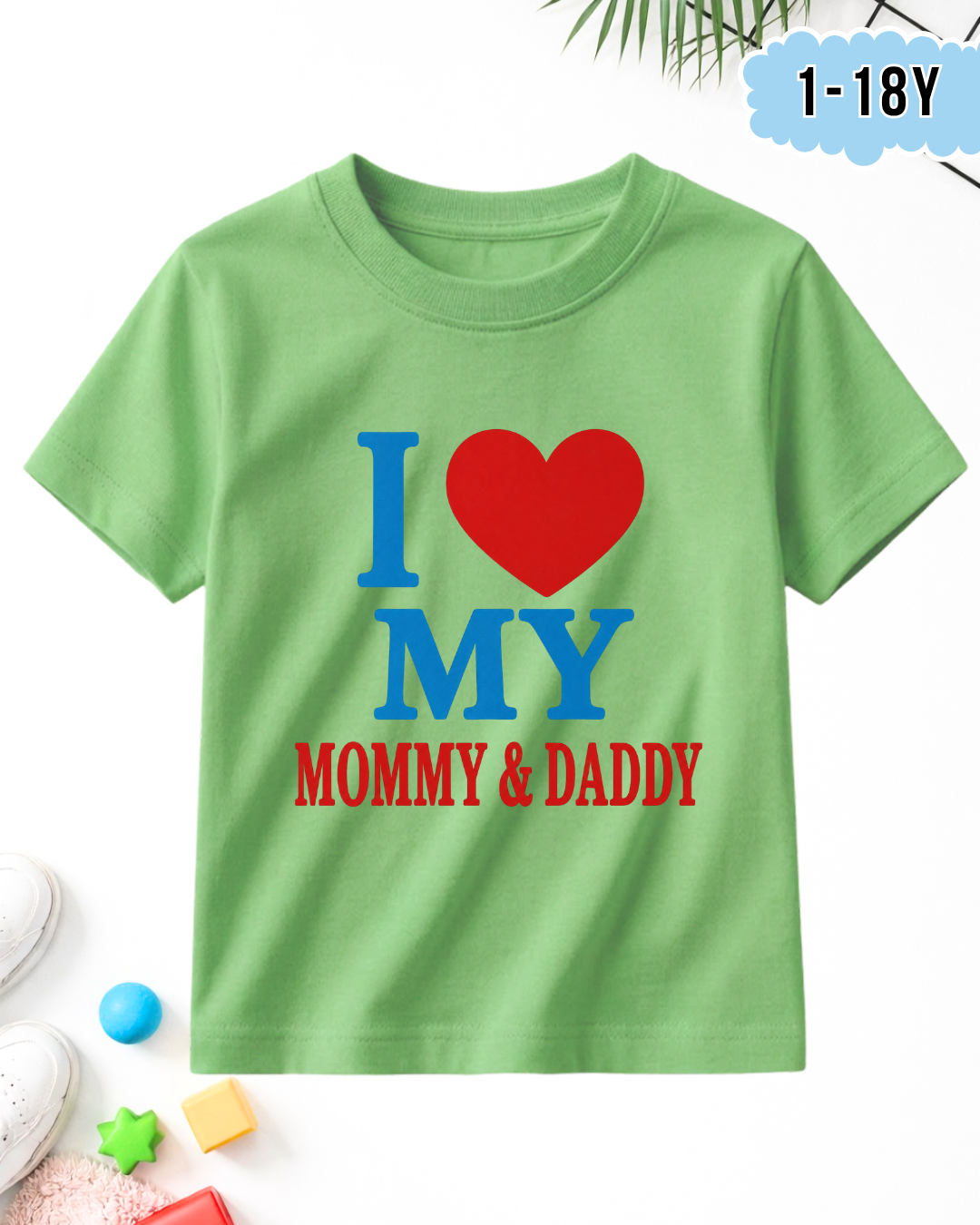 Mommy & Daddy | Light Green Printed T-Shirt (Code 5309)