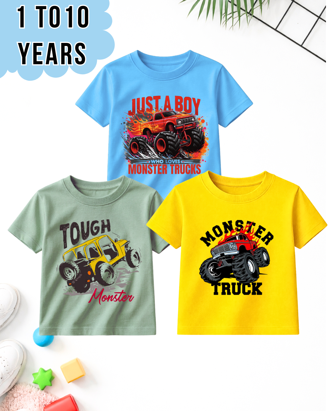 Pack of 3 Kids Printed T-Shirts – Fun Prints for Boys  (Code 5005)