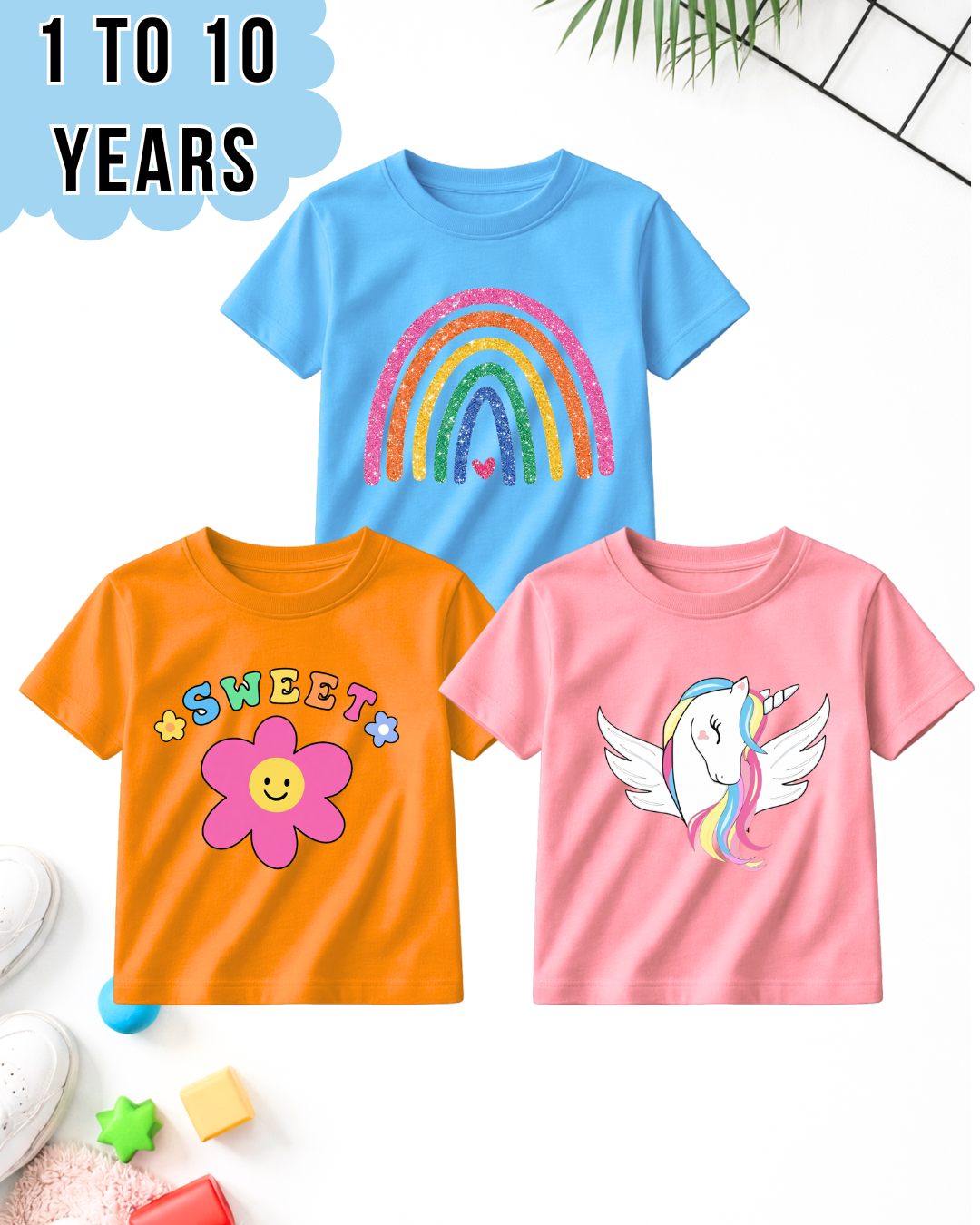 Pack of 3 Kids Printed T-Shirts – Fun Prints for Girls  (Code 5008)