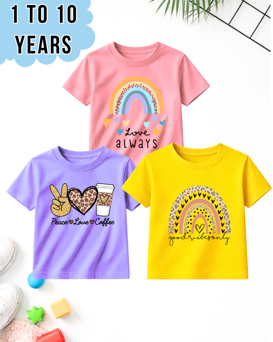 Pack of 3 Kids Printed T-Shirts – Fun Prints for Girls  (Code 5007)