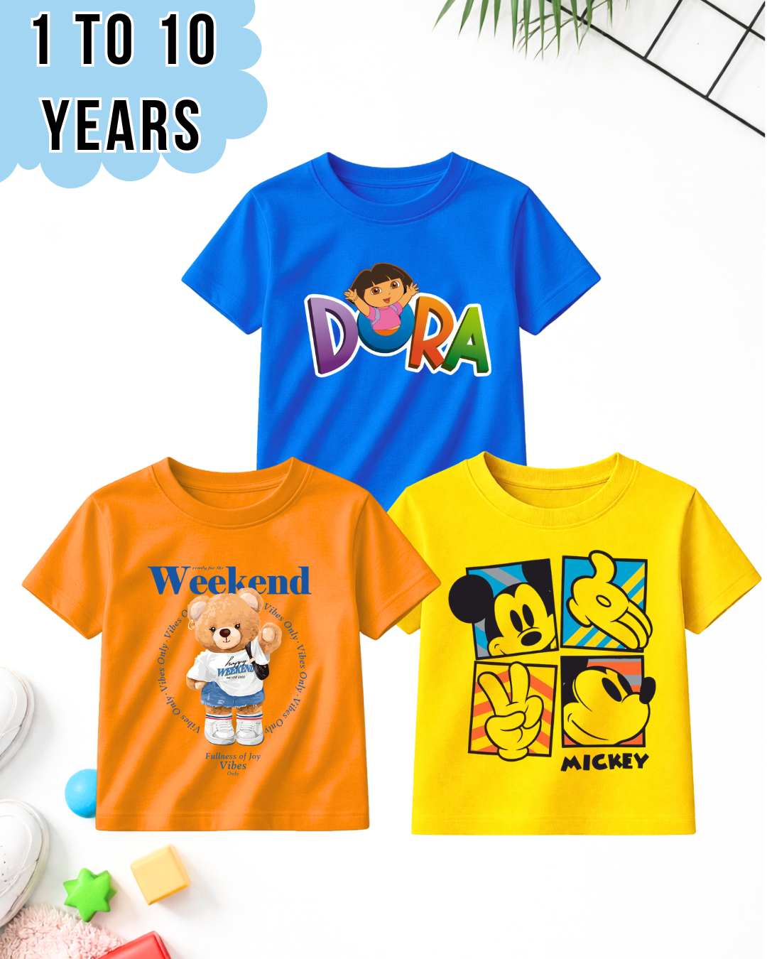 Pack of 3 Kids Printed T-Shirts – Fun Prints for Girls  (Code 5009)